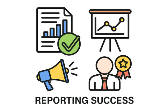 Reporting success with charts, awards, and presentations in business reporting success diagram