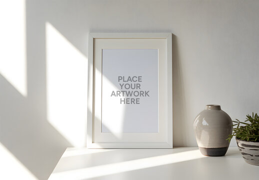 Frame on a White Wall Mockup