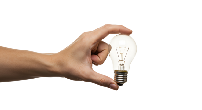 Holding Glowing Lightbulb in Hand Against a Black Background