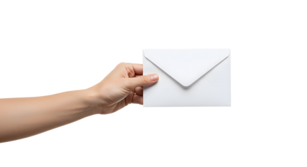 Holding White Envelope Communication Ready for Mailing on Transparent Background