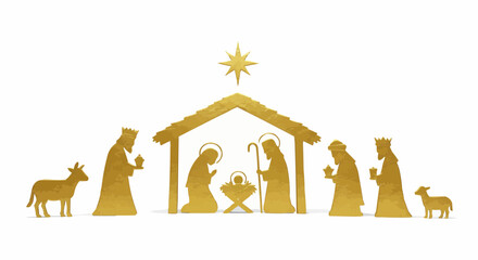 Fototapeta premium Nativity Scene Silhouette – Manger with Mary, Joseph and Baby Jesus