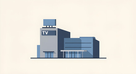 Flat Vector of Modern TV Broadcasting Studio Building