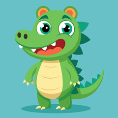 Obraz premium Cute cartoon crocodile character standing in a simple. light teal background. Friendly expression and bright colors.