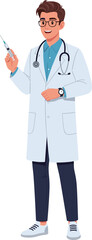 Fototapeta premium Male Doctor Holding Syringe Vector Illustration