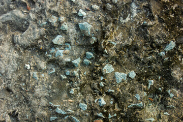 Abstract close-up texture of an old concrete surface with crushed stone aggregate. Grunge background for the construction industry