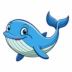 Obraz premium Cartoon whale character with friendly expression in ocean environment. Smiling whale with playful pose against a plain white background.