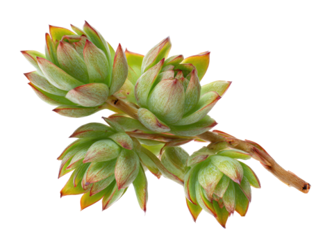 Close-up of a succulent branch with three rosette-shaped growths