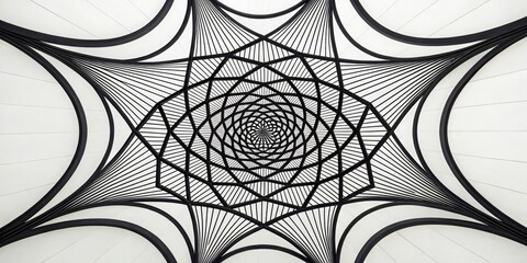 Intricate geometric string art design with a spiraling star pattern