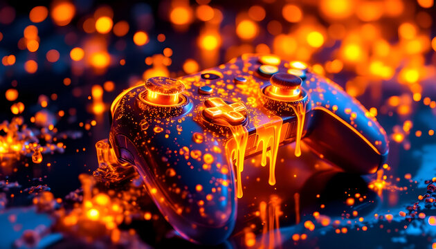 Immerse yourself in vibrant gaming with this fiery, glowing controller, a symbol of passion and digital adventure.