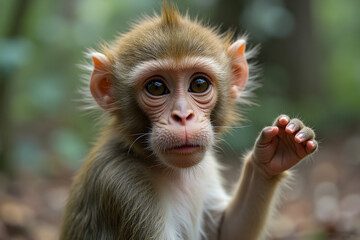 Baby Monkey Reaching Out in a Forest Closeup Wildlife Portrait