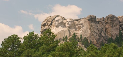 Four American presidents, monument on a rock. panorama of the mountains