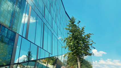 Office building. Glass skyscrapers in business center. Architecture, commercial real estate