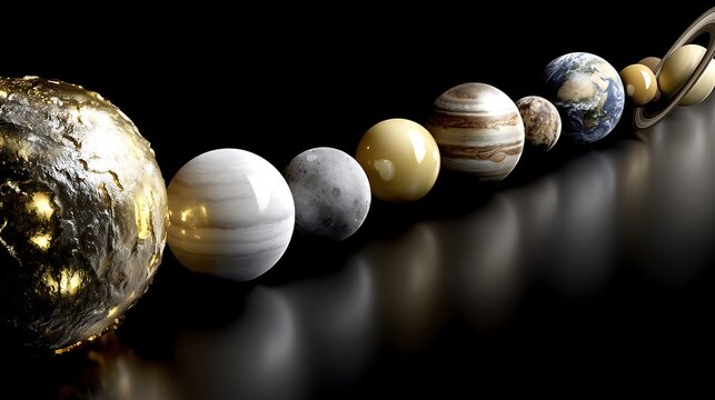 Artistic visualization of heliocentric solar system model space digital art black background scientific concept