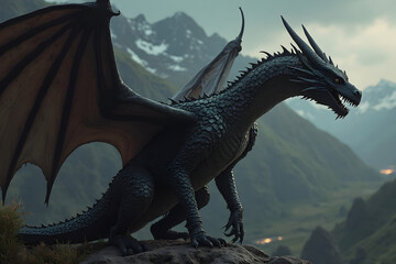 Majestic Creature Perched on Rock with Mountain Backdrop