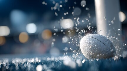 Nighttime rugby kickoff stadium sports action under lights close-up excitement of goalpost impact