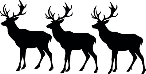 A vector illustration featuring three deer in silhouette