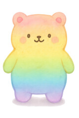 Naklejka premium Isolate transparent Cute pastel bear illustration with rainbow gradient, adorable kawaii style design PNG die-cut for advertising