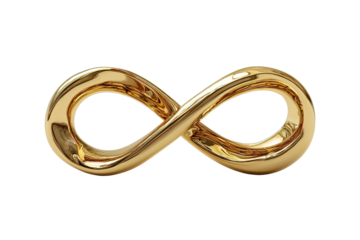 Gold infinity symbol, glossy 3D rendering