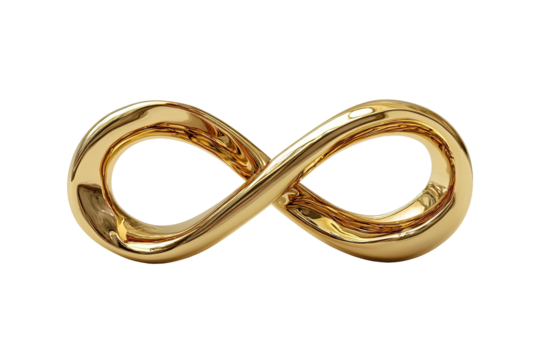 Gold infinity symbol, glossy 3D rendering
