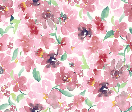 cherry blossom summer Floral abstact watercolor textured seamless background print 