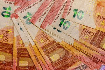 Close-Up of Multiple Ten Euro Banknotes