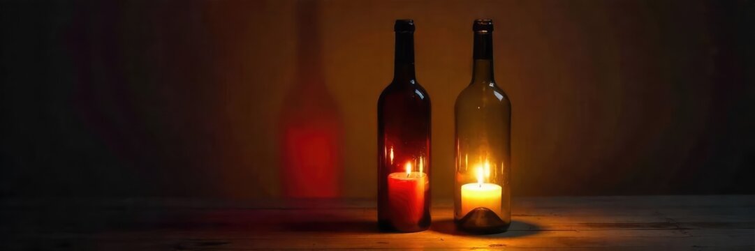 Elegant wine bottle transformed into a captivating candle holder, casting a warm, romantic glow  Perfect for home decor, ambiance, and special occasions ,  mood lighting,  home decor,  rustic