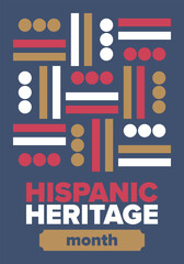 Obraz premium National Hispanic Heritage Month in September and October. Hispanic and Latino Americans culture. Celebrate annual in United States. Poster, card, banner and background. Vector illustration