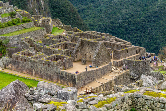 Machu Picchu Peru Travel Destination: Ruins of buildings in the Lost City of the Incas Among the Clouds