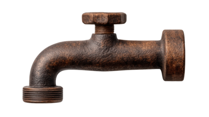 Rusting faucet: A close-up view of a vintage rusted faucet, capturing the textured details of the metal. The faucet's old, weathered appearance speaks of enduring use and classic design.