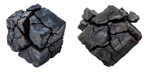 Charcoal Cubes: A close-up shot showcasing two meticulously arranged charcoal cubes, a symbol of raw potential and the transformative power of heat.