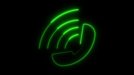 Fototapeta premium Glowing Green Neon Telephone Icon on Black Background