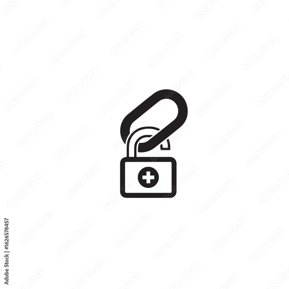 Poster vector art of security lock with chain link isolated on white background