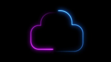 Neon Cloud Outline in Blue and Purple on Black Background