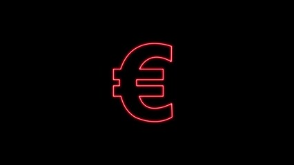 Red Neon Euro Symbol on Black Background currency money