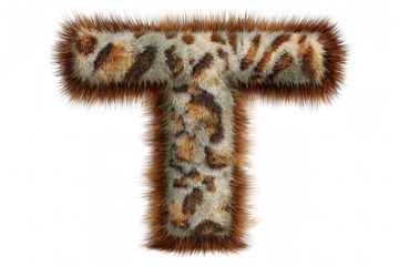 Capital letter T, furry, leopard print