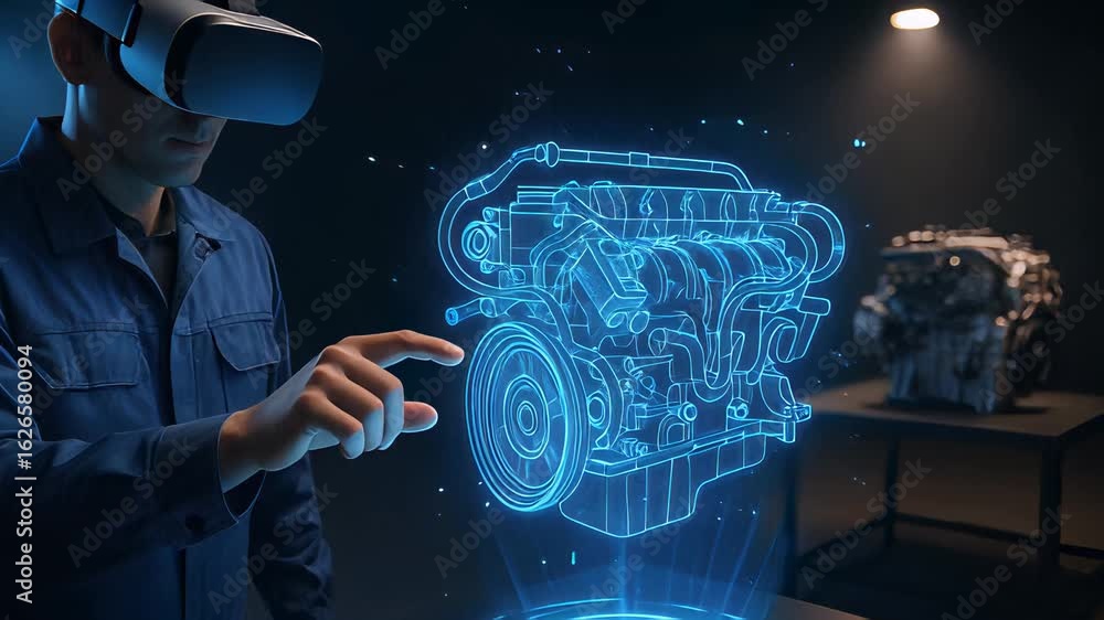 Poster immersive virtual reality experience for car engine visualization and interaction in a modern enviro