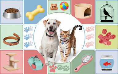 Dog and cat portrait on white background isolated