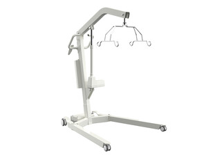White Patient Lift for Safe Patient Transfer: Essential, Durable Medical Hoist, Mobility Aid for Home Care, Elderly Support, and Rehabilitation. Isolated HD PNG on Transparent Background.
