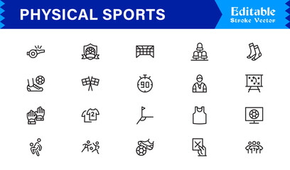 Physical Sports Line Icon Set – Professional, Modern, and Minimal Outline Icons for Athletic Activities