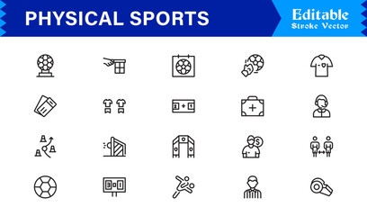 Physical Sports Line Icon Set – Professional, Modern, and Minimal Outline Icons for Athletic Activities