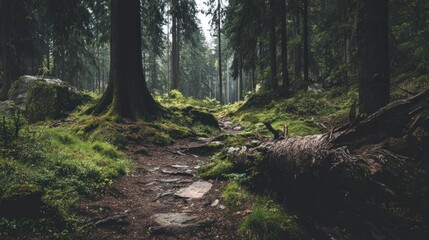 Obraz premium Forest pathway through lush trees