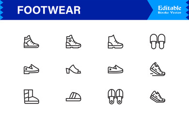 Sports Footwear Professional Line Icon Set – Modern, Minimal, Pixel Perfect Athletic Shoe Symbols