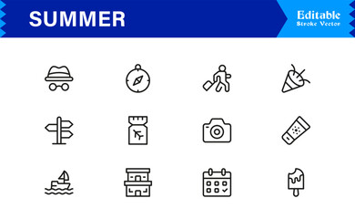 Summer Vacation Icon Set – Bright, Colorful, and Modern Vector Icons for Seasonal Designs and Sunny Projects