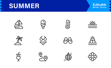 Summer Vacation Icon Set – Bright, Colorful, and Modern Vector Icons for Seasonal Designs and Sunny Projects