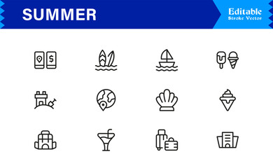 Summer Vacation Icon Set – Bright, Colorful, and Modern Vector Icons for Seasonal Designs and Sunny Projects