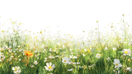 Fototapeta premium Green Grass with Wildflowers Composition Isolated on White Background 