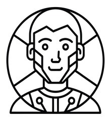Futuristic man portrait with geometric circle background robot android