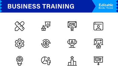 Professional Business Training Line Icon Set with Modern Minimal Design and Unique Vector Elements for Corporate Learning and Development Projects