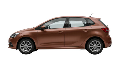 Fototapeta premium Sleek bronze hatchback isolated view showcasing automotive design with modern vehicle aesthetic