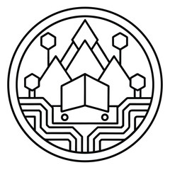 Geometric mountains and abstract structures within a circle vector